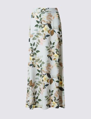 Loose Fit Leaf Print A-Line Maxi Skirt